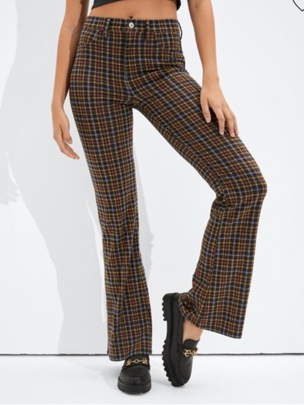 American Eagle Stretch Plaid Flare Pants